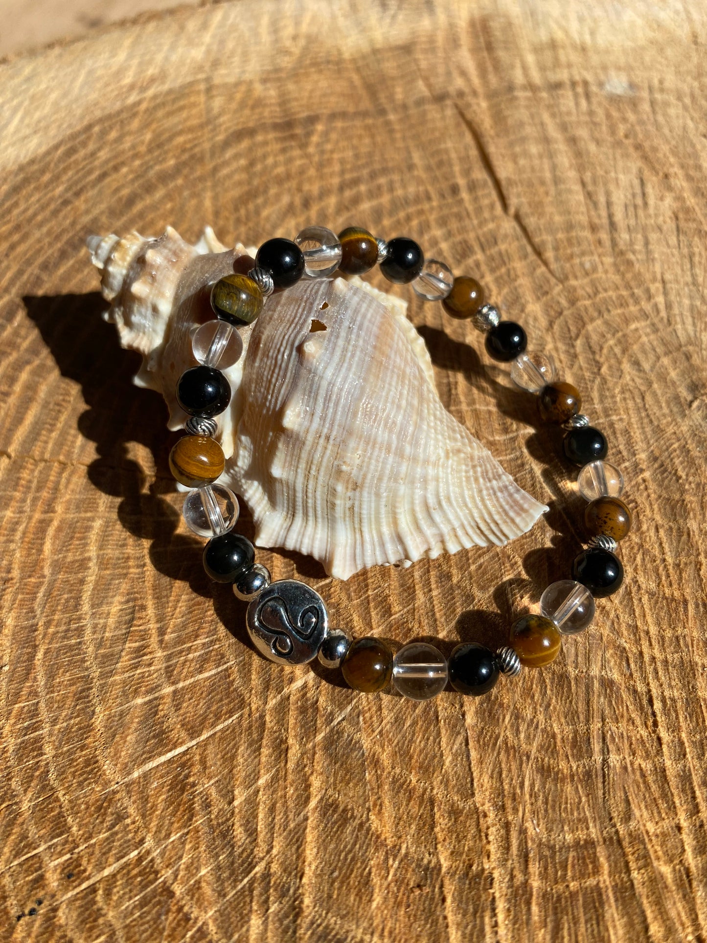 Bijoux ésotérique - astrologie - lion - bracelet pierres naturelles - oeil de tigre - cristal de roche - obsidienne oeil céleste - kyvoitou 📿