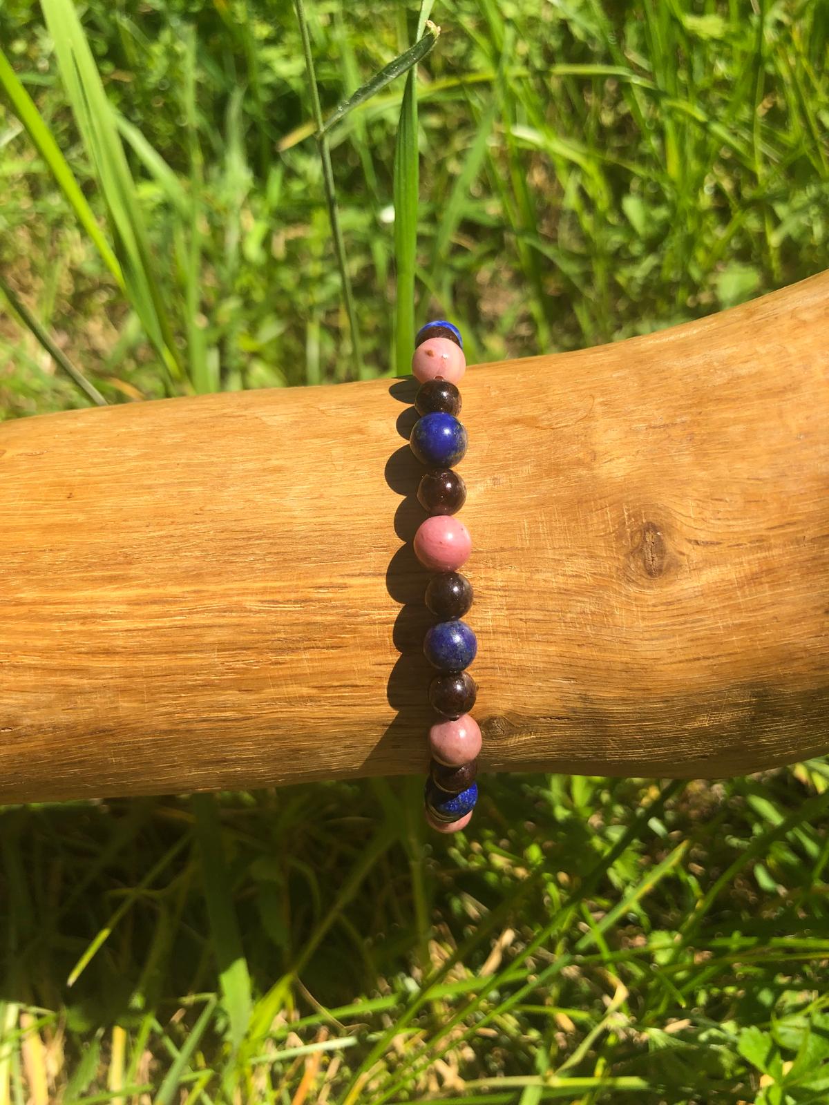 Bijoux ésotérique - bracelet pierres naturelles - vitalité - rhodonite - grenat - lapis lazuli - kyvoitou 📿
