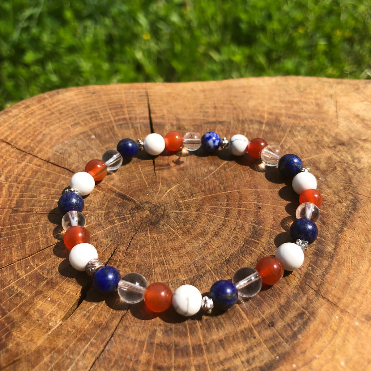Esoteric jewelry - natural stone bracelet - creativity - howlite - rock crystal - lapis lazuli - carnelian - kyvoitou 📿