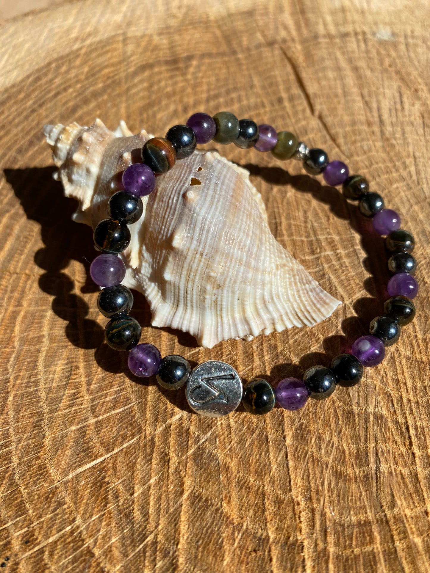 Bijoux ésotérique - astrologie - capricorne - bracelet pierres naturelles - hématite - améthyste - oeil de faucon - kyvoitou 📿