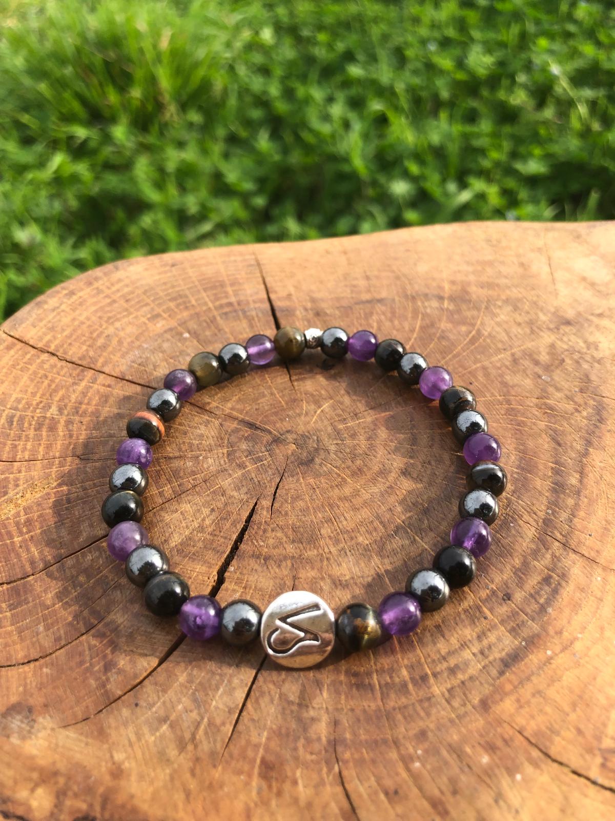 Bijoux ésotérique - astrologie - capricorne - bracelet pierres naturelles - hématite - améthyste - oeil de faucon - kyvoitou 📿