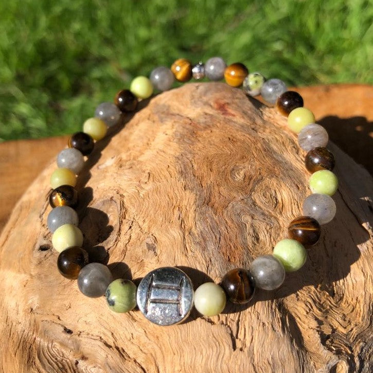 Esoteric jewelry - astrology - Gemini - natural stone bracelet - serpentine - tiger's eye - labradorite - kyvoitou 📿