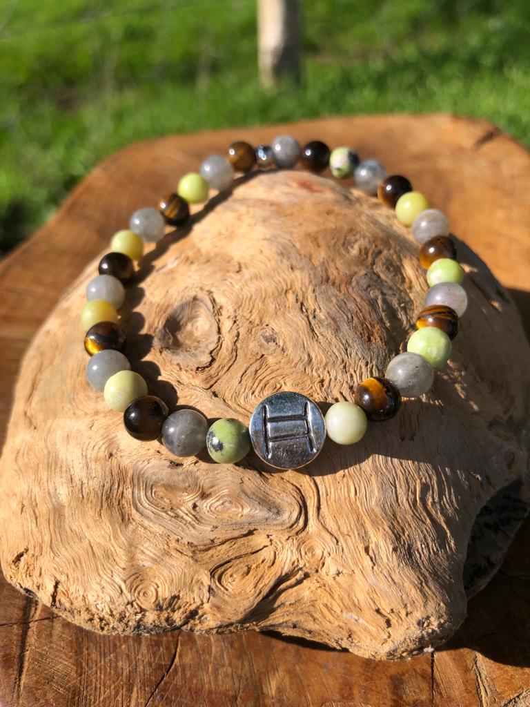 Bijoux ésotérique - astrologie - gémeaux - bracelet pierres naturelles - serpentine - oeil de tigre - labradorite - kyvoitou 📿