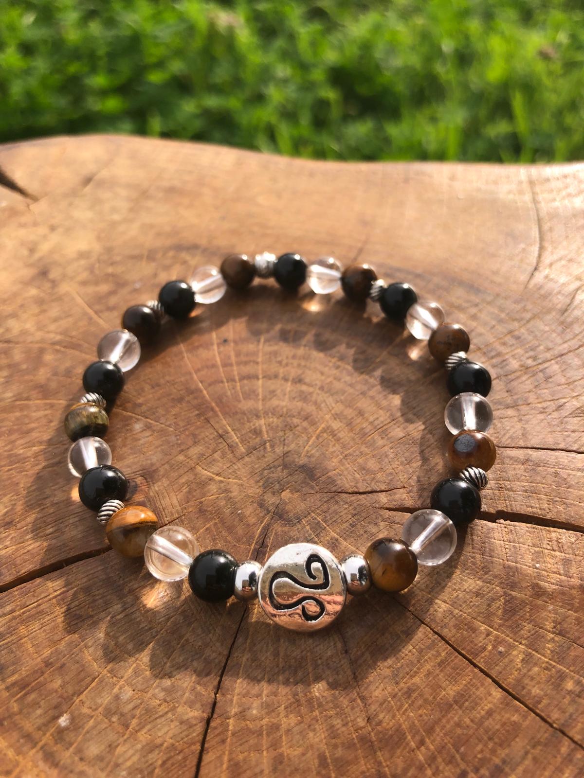 Bijoux ésotérique - astrologie - lion - bracelet pierres naturelles - oeil de tigre - cristal de roche - obsidienne oeil céleste - kyvoitou 📿