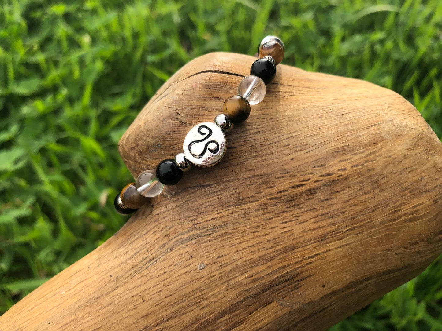 Bijoux ésotérique - astrologie - lion - bracelet pierres naturelles - oeil de tigre - cristal de roche - obsidienne oeil céleste - kyvoitou 📿