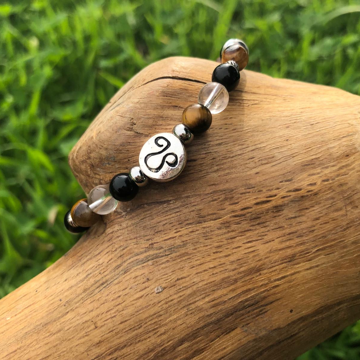 Esoteric jewelry - astrology - lion - natural stone bracelet - tiger's eye - rock crystal - celestial eye obsidian - kyvoitou 📿