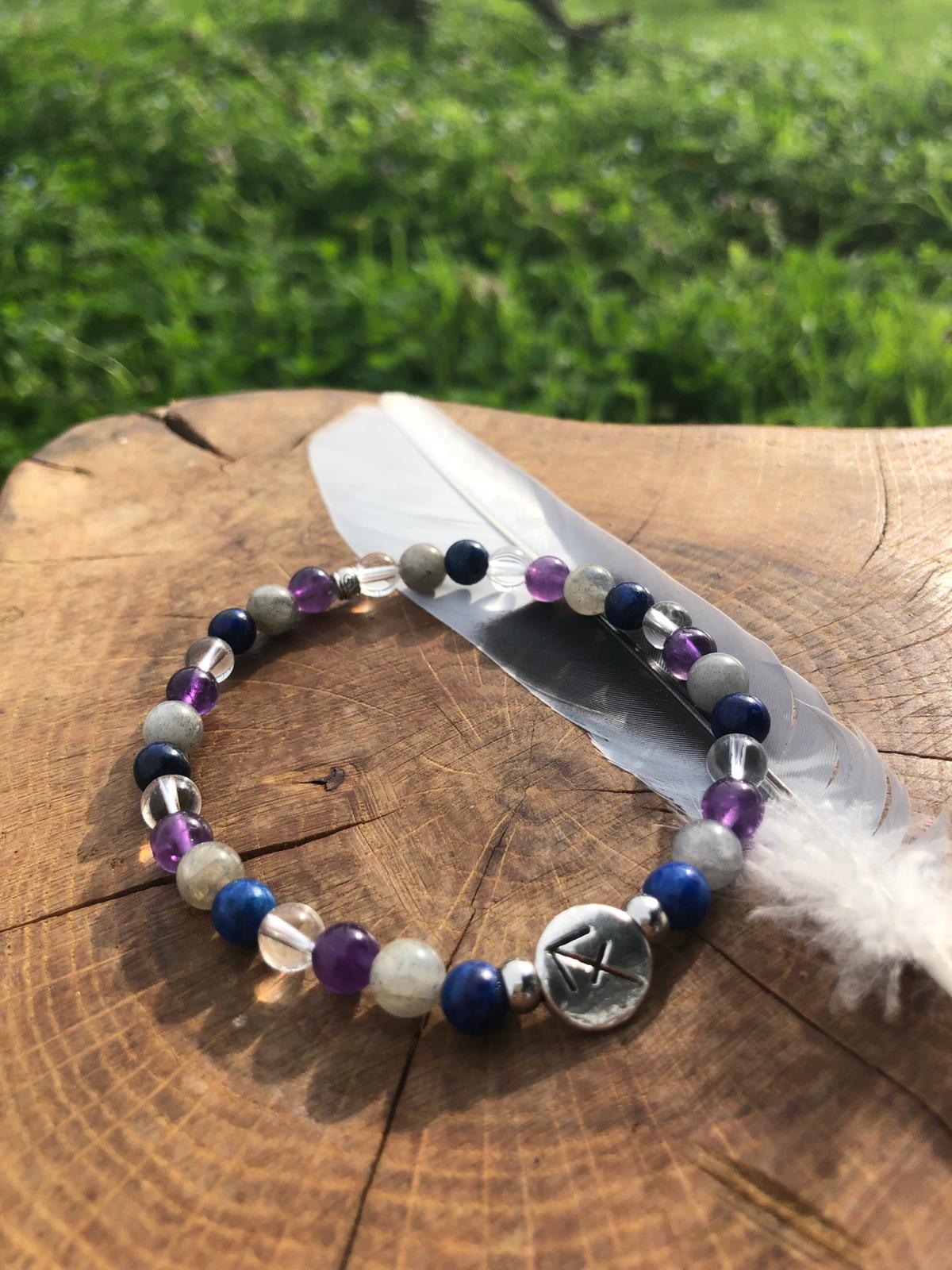 Bijoux ésotérique - astrologie - sagittaire - bracelet pierres naturelles - labradorite - améthyste - cristal de roche - azurite - kyvoitou 📿