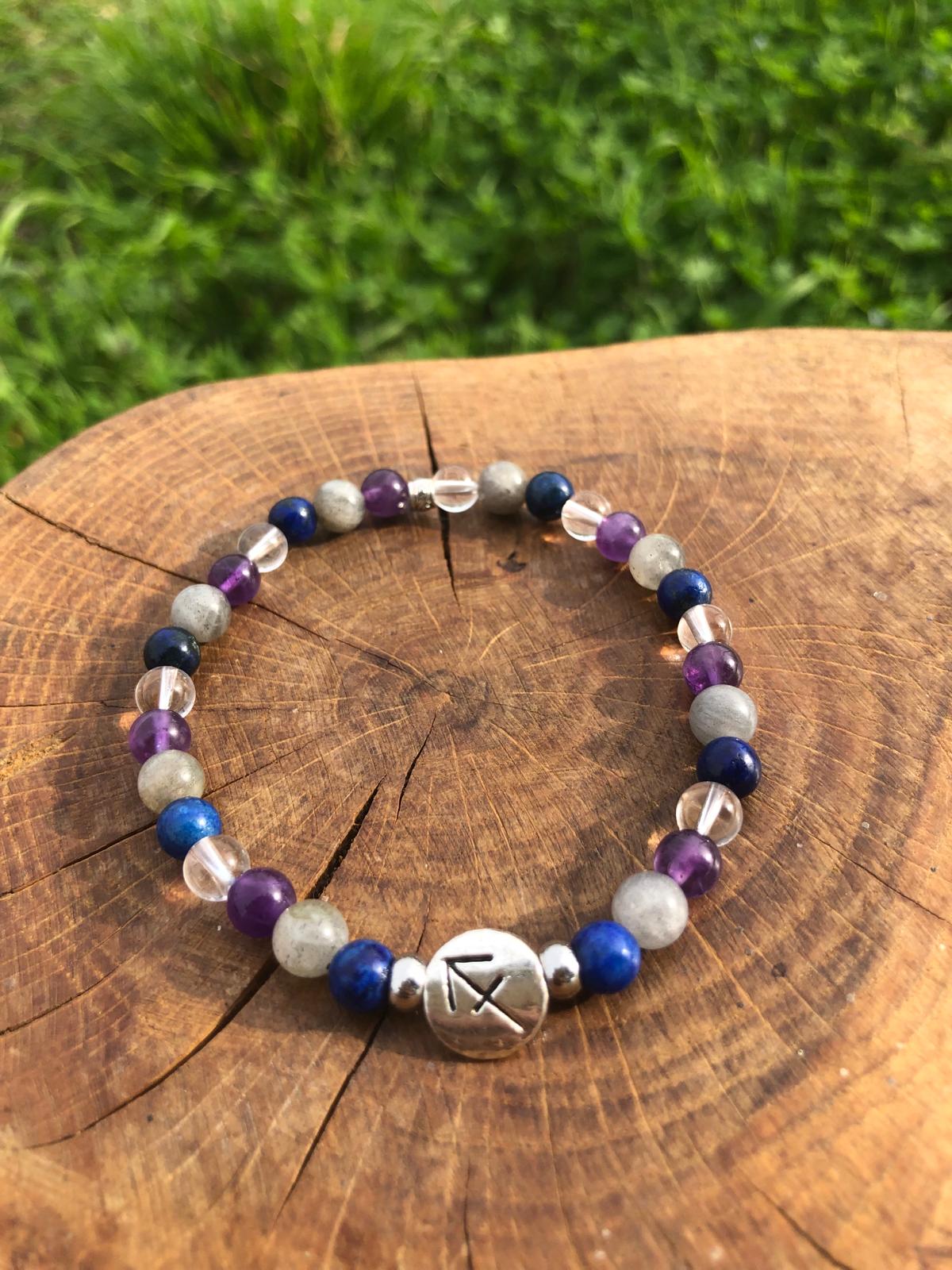 Bijoux ésotérique - astrologie - sagittaire - bracelet pierres naturelles - labradorite - améthyste - cristal de roche - azurite - kyvoitou 📿