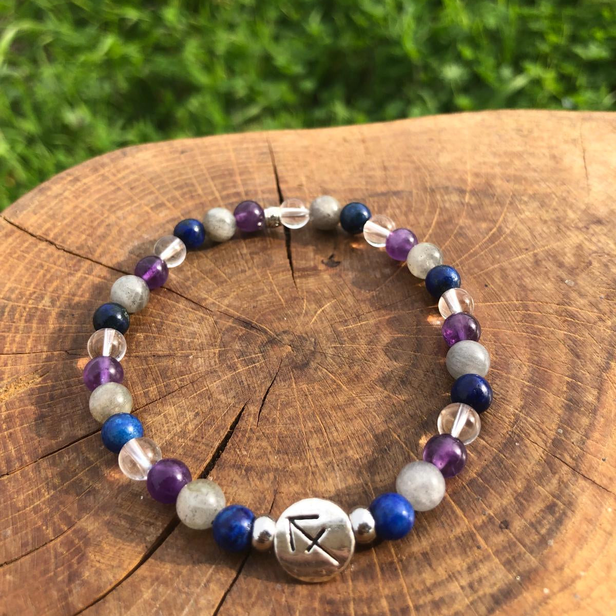 Esoteric jewelry - astrology - Sagittarius - natural stone bracelet - labradorite - amethyst - rock crystal - azurite - kyvoitou 📿