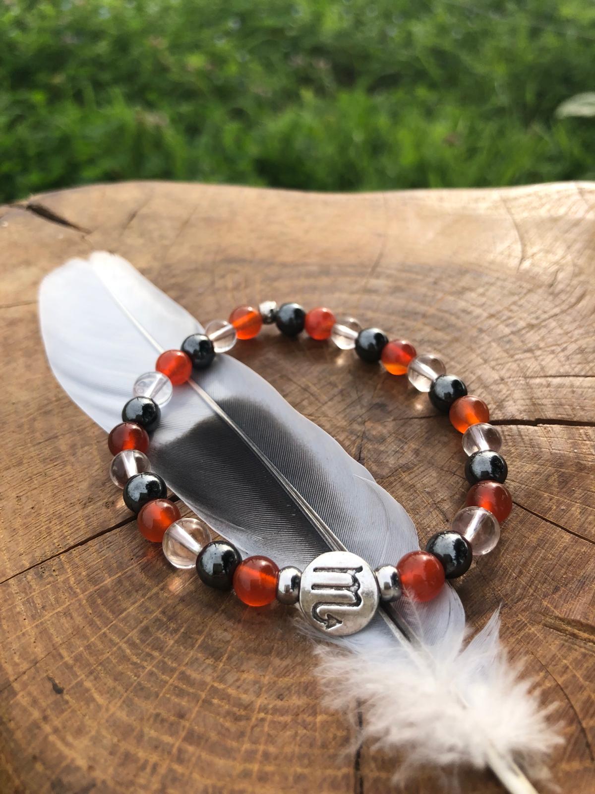 Bijoux ésotérique - astrologie - scorpion - bracelet pierres naturelles - cornaline - hématite - cristal de roche - kyvoitou 📿