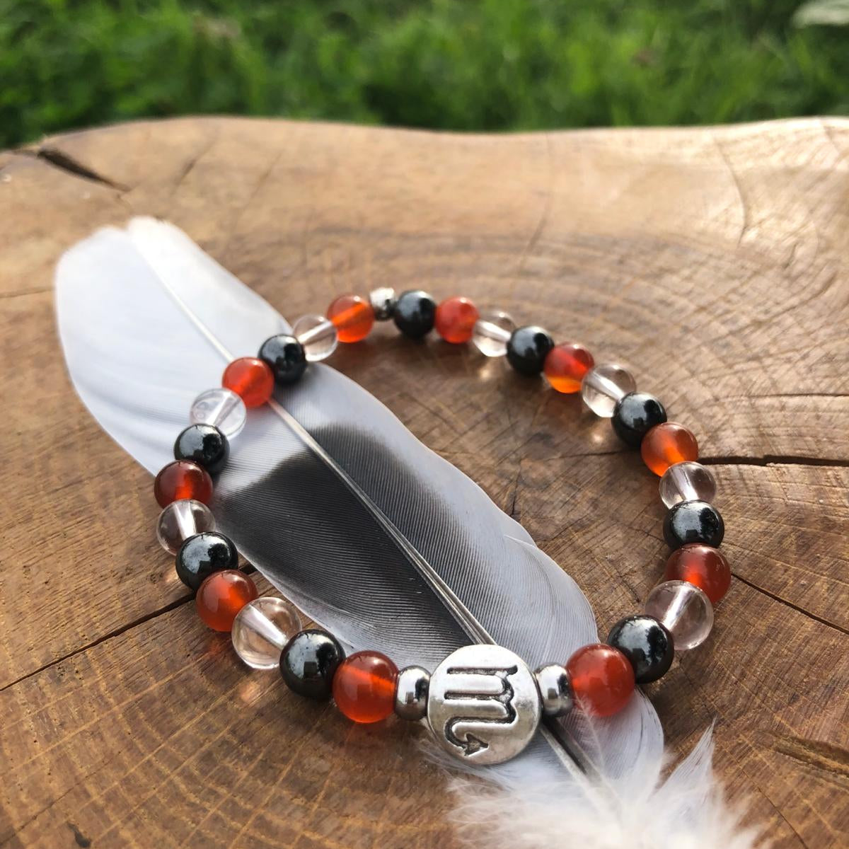 Esoteric jewelry - astrology - Scorpio - natural stone bracelet - carnelian - hematite - rock crystal - kyvoitou 📿
