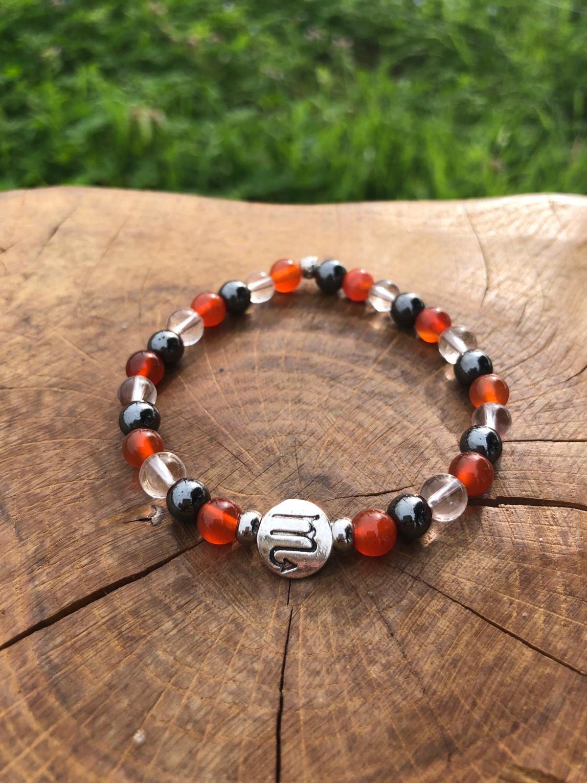Bijoux ésotérique - astrologie - scorpion - bracelet pierres naturelles - cornaline - hématite - cristal de roche - kyvoitou 📿