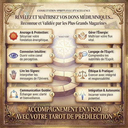Coaching individuel - Révéler et Maîtriser vos Dons Médiumniques - accompagnement en visio avec votre tarot - parcours en 8 étapes - kyvoitou