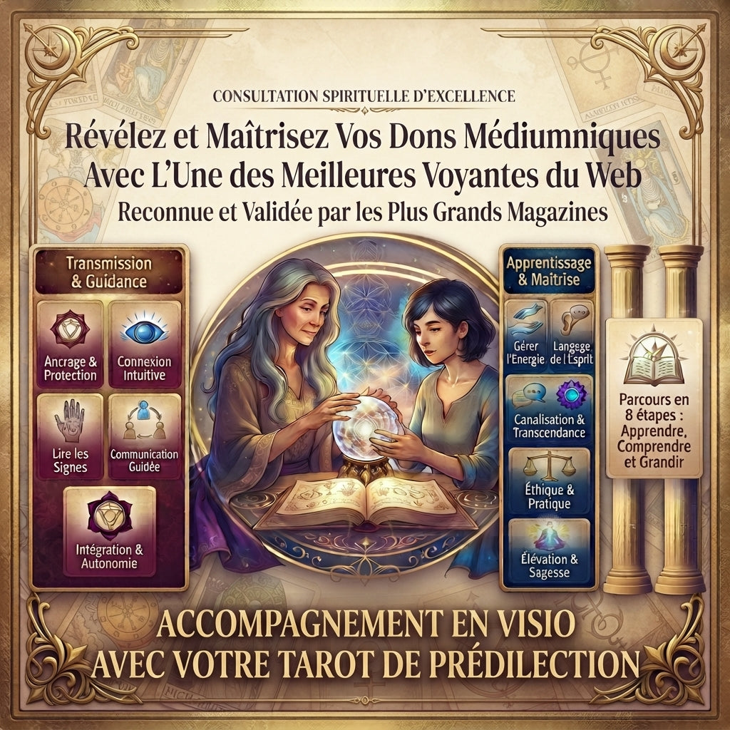 Coaching individuel - Révéler et Maîtriser vos Dons Médiumniques - accompagnement en visio avec votre tarot - parcours en 8 étapes - kyvoitou