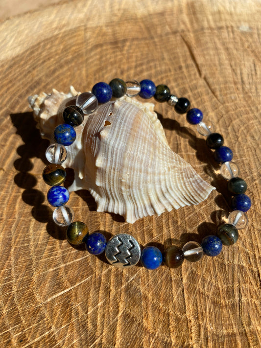 Bijoux ésotérique - astrologie - verseau - bracelet pierres naturelles - oeil de faucon - lapis lazuli - cristal de roche - kyvoitou 📿