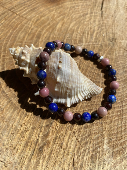 Bijoux ésotérique - bracelet pierres naturelles - vitalité - rhodonite - grenat - lapis lazuli - kyvoitou 📿