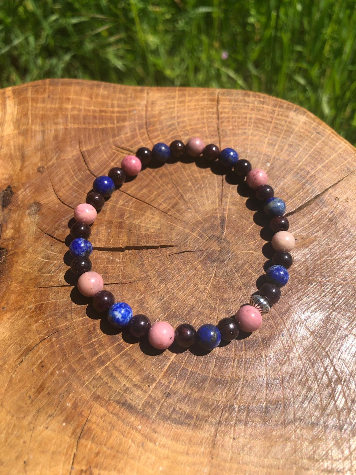 Bijoux ésotérique - bracelet pierres naturelles - vitalité - rhodonite - grenat - lapis lazuli - kyvoitou 📿