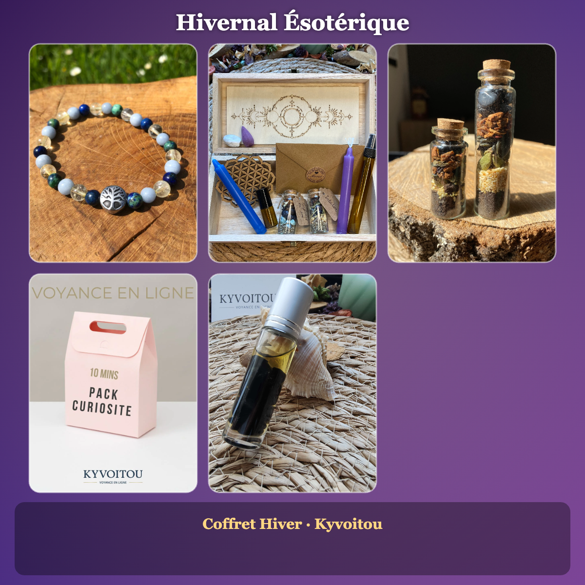 Lot Hivernal Ésotérique - Coffret Hiver - Bracelet Personnalisé, Voyance & Roll-on Obsidienne - Kyvoitou ❄️