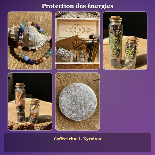 Energy protection set - ritual box - natural stone bracelet - magic vials - flower of life - Kyvoitou