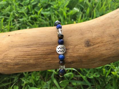 Bijoux ésotérique - astrologie - verseau - bracelet pierres naturelles - oeil de faucon - lapis lazuli - cristal de roche - kyvoitou 📿