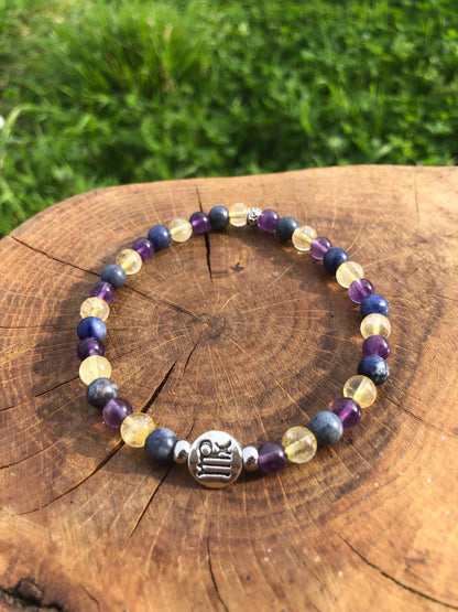 Bijoux ésotérique - astrologie - vierge - bracelet pierres naturelles - citrine - sodalite - améthyste - kyvoitou 📿